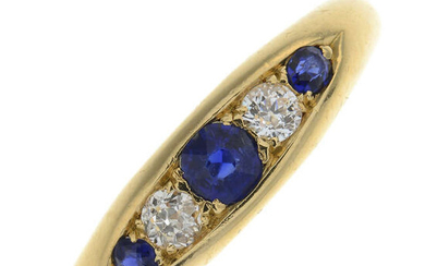 An Edwardian 18ct gold sapphire and old-cut diamond ring.