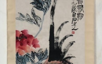 An Exquisite Chinese Ink Painting Hanging Scroll By Qi Baishi