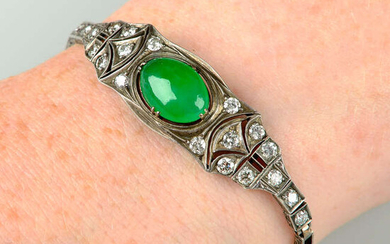 An Imperial Jade and diamond bracelet.