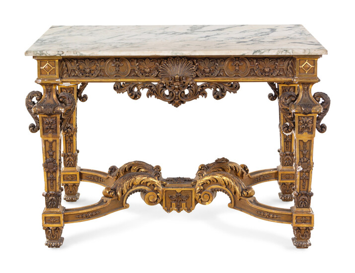 An Italian Carved Giltwood Marble-Top Center Table