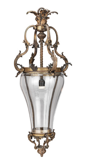 An early 20th century French gilt bronze and blown glass hall lantern