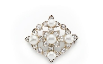 An early 20th century bouton pearl and diamond brooch.
