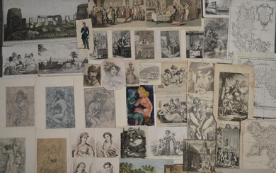 An interesting miscellaneous collection of drawings and prints including...