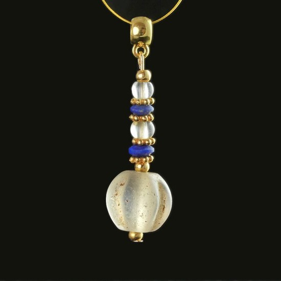Ancient Crystal Pendant with Lapis Lazuli and crystal melon beads - (1)