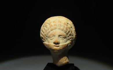 Ancient Greek Terracotta Nice Head Figure. 4th century BC. 5.7 cm H. Spanish Import License.