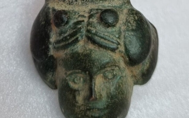 Ancient Roman Bronze jug handle with Silenus, Dionysus and Attis - (50×22×120 mm)