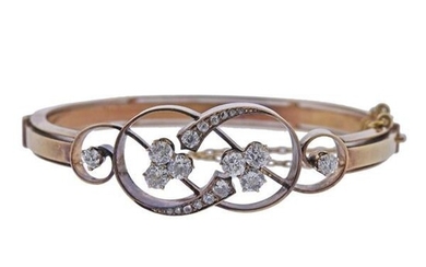Antique 18k Gold Diamond Bangle Bracelet