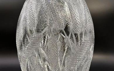 Antique Brilliant Period Crystal Cut Glass Wheat Pattern Vase