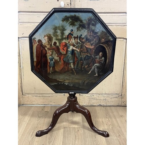 Antique English George II painted top tea table, octagonal ...