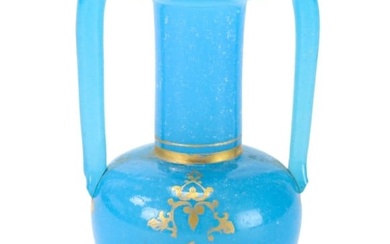 Antique French Blue Opaline Glass Vanity Urn Vase