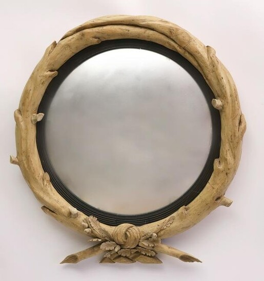 Antique Regency Naturalistic Carved Convex Mirror, 19th Century