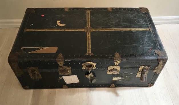 Antique Steamer Trunk W Shipping Labels
