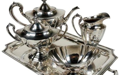 Antique Victorian Meriden Britannia Sterling Silver 4pc Tea Set Service S/P Tray