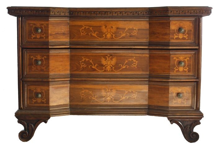 Antique chest of drawers in solid walnut inlaid with walnut briar from northern Italy second half (1) - Solid Walnut and Walnut Burl - Second half of 1800