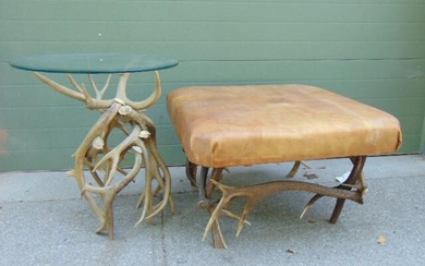 Antler base leather top ottoman & table, ottoman is 31"
