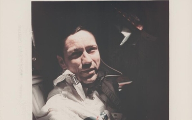 [Apollo 7] First Apollo astronaut in space: superb chiaroscuro portrait of Donn...