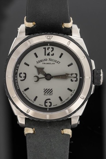 Armand Nicolet - Automatic S05-3 Diver Grey Military Black Hand Made Calf Leather Strap Swiss Made- A713PGN-GN-PK4140NR "NO RESERVE PRICE" - Men - Brand New