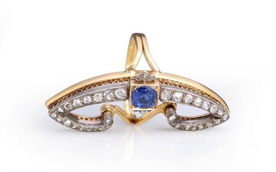 Art Deco 14k Yellow & White Gold Sapphire & Diamond Cocktail Ring