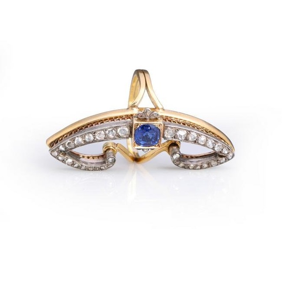 Art Deco 14k Yellow & White Gold Sapphire & Diamond Cocktail Ring