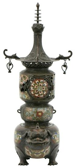 Asian Cloisonné & Bronze Incense Burner & Lamp