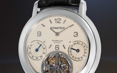 Audemars Piguet, Ref. 25873PT.OO.D002XX.01 A mechanically exceptional and rare platinum tourbillon wristwatch with power reserve and date indication