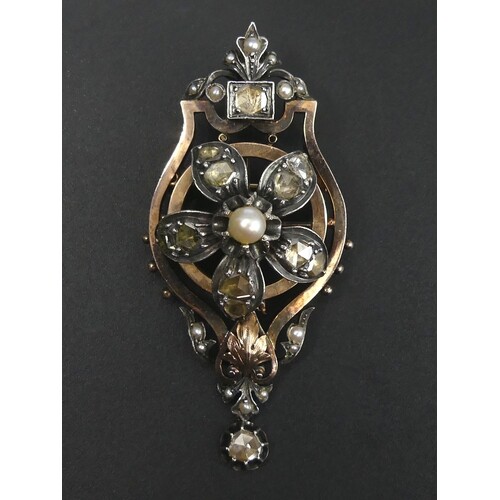 Austro-Hungarian diamond and seed pearl pendant/brooch (Test...