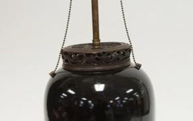 BLACK POTTERY ASIAN LAMP