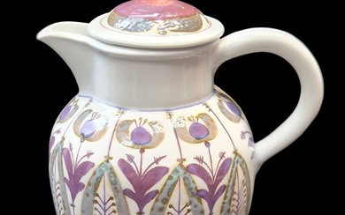 Beautiful antique faience - hand painted earthenware pitcher by...