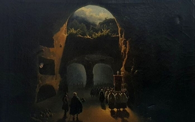Beniamino de Francesco ( 1815-1860) - Processione nelle catacombe di San Gennarocon il Re Ferdinando