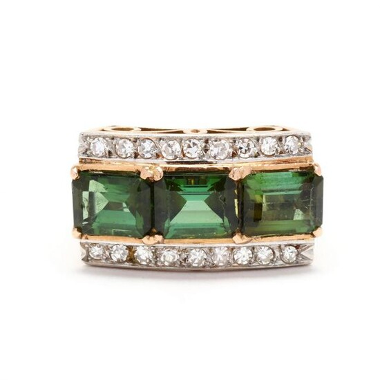Bi-Color Gold, Green Tourmaline, and Diamond Ring