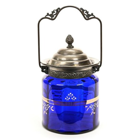Biscuit Jar, Cobalt Blue Art Glass