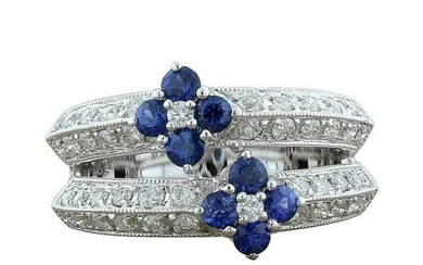 Blue Sapphire Diamond Gold Flower Ring