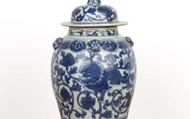 Blue and white vase and cover Chinese, 19th Century painted...