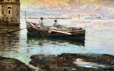 Brancaccio Carlo (1861 - 1920) - Pescatori a Palazzo Donn'Anna, Napoli