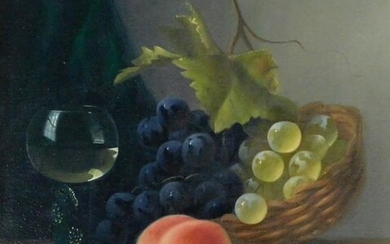 Brian Davies (b.1942). Still life, fruit and wine glass,...