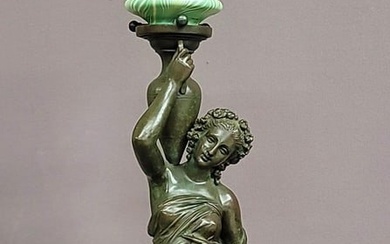 Bronze classical woman with urn signed (Tiffany & Co 2730) Height overall 21.5", with out shade hgt