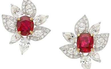 Burma Ruby, Diamond, Gold Earrings Stones
