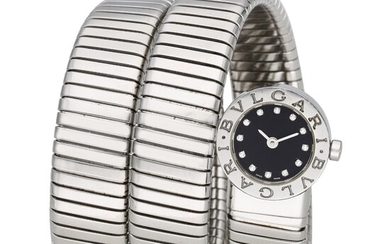 Bulgari Reference BB 19 1TS Tubogas | A stainless steel and diamond-set cuff watch, Circa 2010