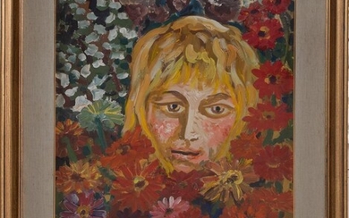 CARLO LEVI (Torino 1902 - Roma 1975) "Donna tra i fiori". Olio su tela. Cm...