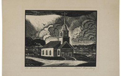CARROLL THAYER BERRY (Maine, 1886-1978), "Old Spurwink Church - Maine"., Woodcut, 8.5" x 10.5".