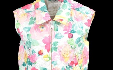 CHANEL 03272 #38 CC Flower Pattern Sleeveless Vest Jacket White Pink