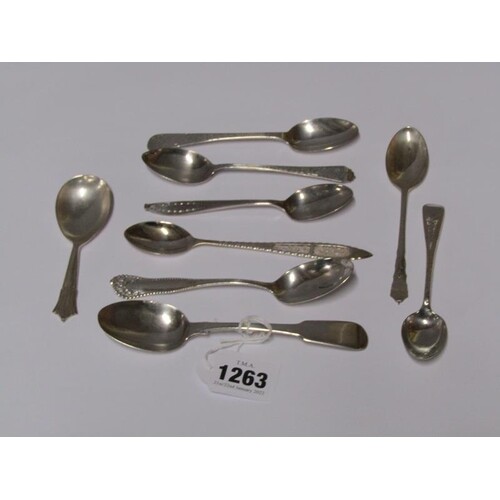 COLLECTION OF EIGHT SILVER TEASPOONS TOGETHER WITH ONE CADDY...