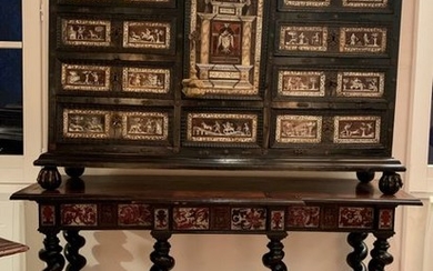 Cabinet in blackened wood, veneer and marquetry of...