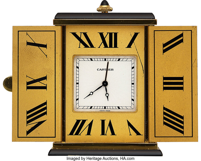 Cartier, Alarm Travel Clock Circa 1990's Case: brass Dial:...