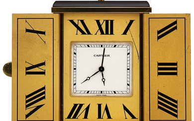 Cartier, Alarm Travel Clock Circa 1990's Case: brass Dial:...
