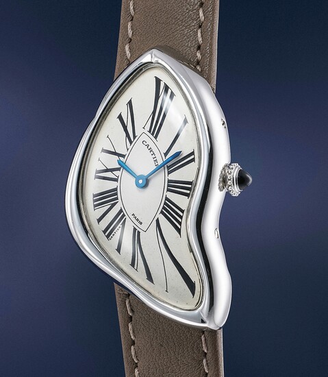 Cartier, An extremely rare and highly attractive asymmetrical platinum wristwatch