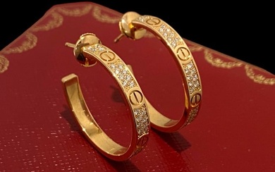Cartier Love earrings 18kt Rose Gold and Pave Diamond, Hoop earrings