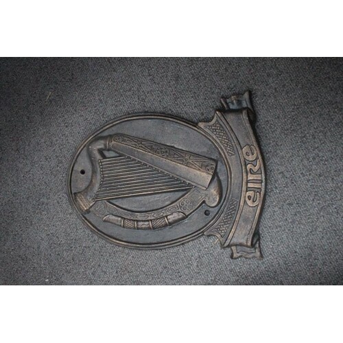 Cast Iron Oval Plaque inset with an Irish Harp over the word...