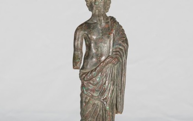 Celtic or Gallo-Roman Bronze large figure of an orator, 21 cm high; 30 cm with stand - EX BONHAMS - Figure