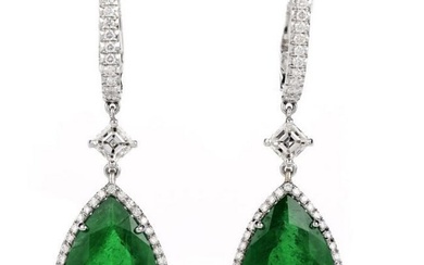 Certified GIA Colombian Emerald Diamond 18K Gold Dangle Drop Earrings